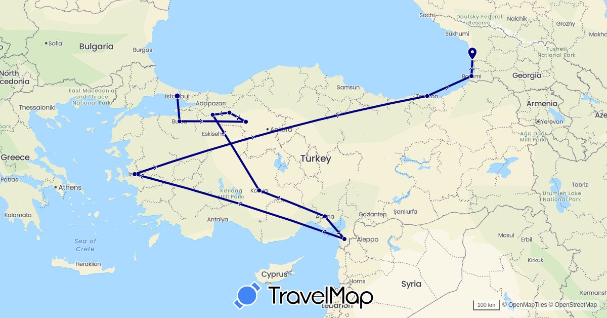 TravelMap itinerary: driving in Georgia, Turkey (Asia)